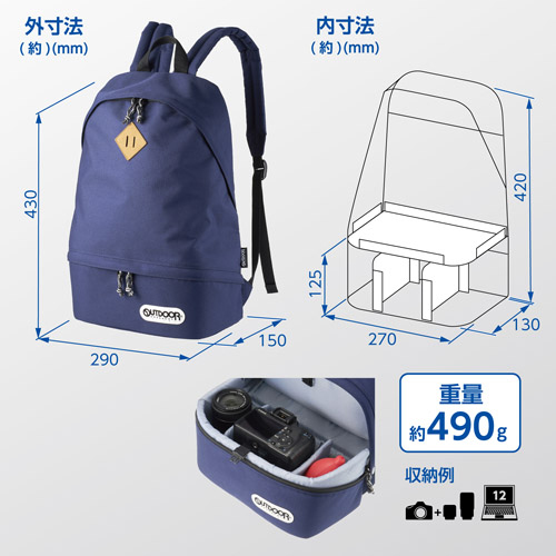 HAKUBA ハクバ 2ODCDP03NV OUTDOOR PRODUCTS（アウトドアプロダクツ） カメラデイパック03 ネイビー_2