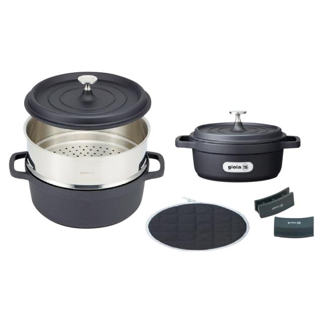 ★★★ジョイア キャセロール&蒸し器5点セット ブラックの通販は 27,500円