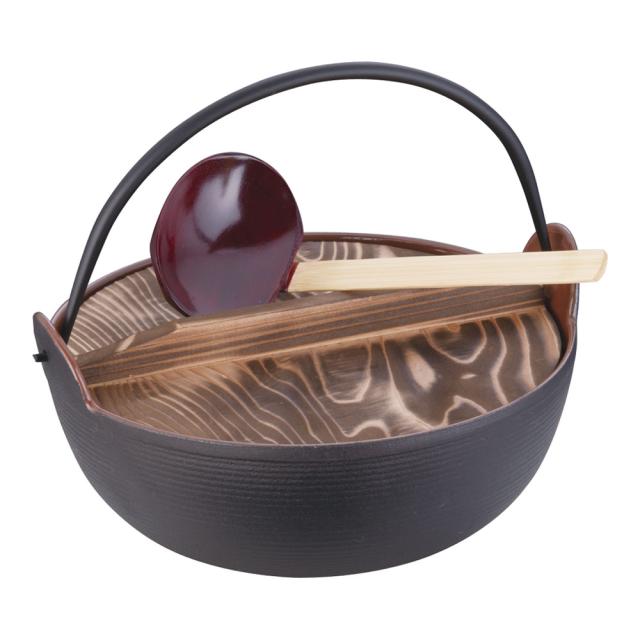 TOSHIN 東伸販売 【五進印】田舎鍋鉄製内面茶ホーロー仕上／２１ｃｍ（杓子付）