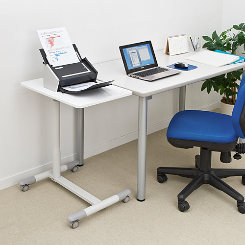 サイドテーブル ガス圧 高さ調整 70〜84cm キャスター付き ホワイト ベッド ソファ テーブル [100-DESK095W]_4