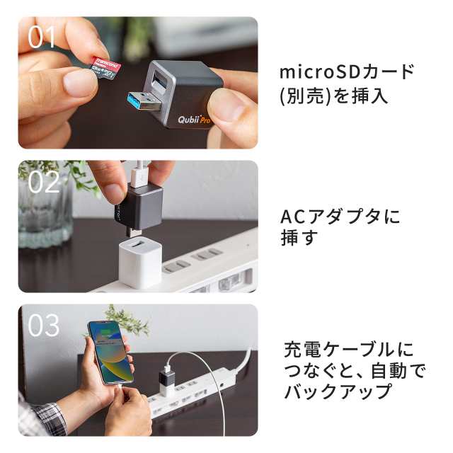 iPhone 自動バックアップ Qubii Pro microSDカードに保存 パソコン