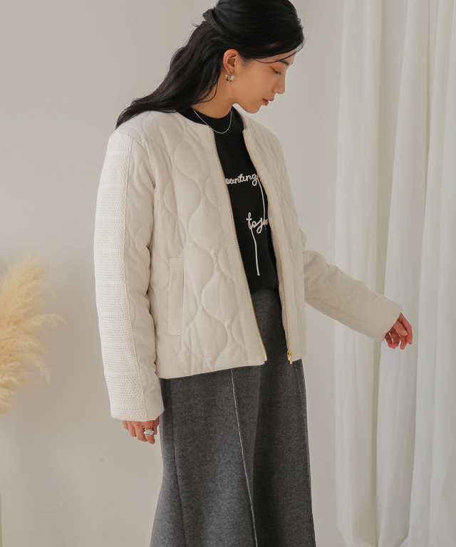コーデュロイ × ニット コート OFFWHITE-38 レディース アウター 羽織り ノーカラー キルティング Bou Jeloud ブージュルードの通販は