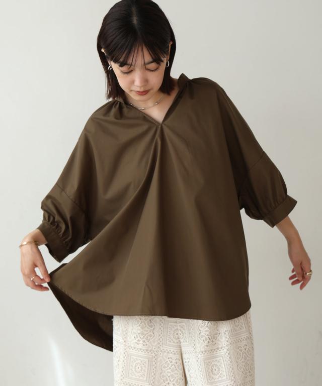 バックギャザー５分袖トップス BROWN-38 レディース しわになりにくい シャツ 体型カバー Bou Jeloud ブージュルードの通販は