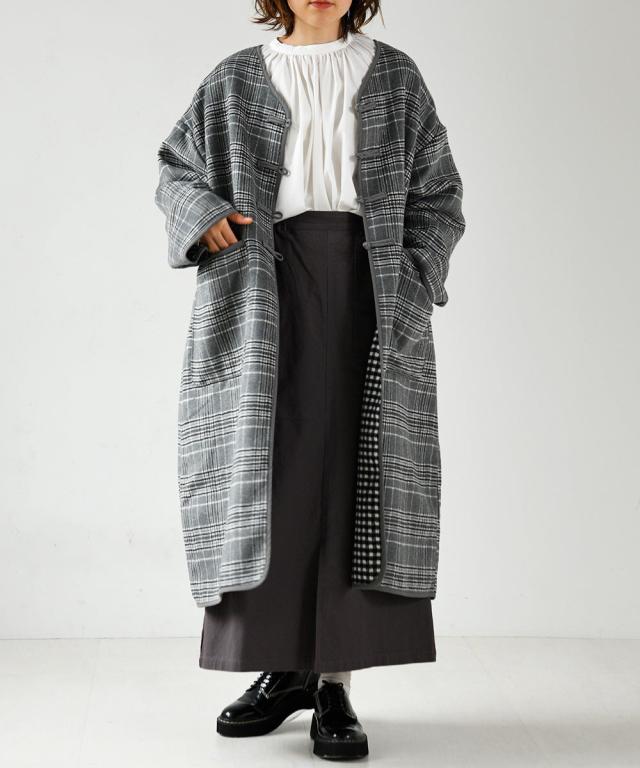 Lupilien ダブルフェイス柄 チャイナ柄コート GRAY-FREE レディース ボックスライン ドロップショルダー Vネック Bou Jeloud ブージュルードの通販は