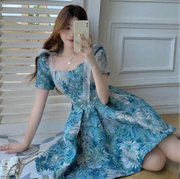 レディース ファッション 個性的 花柄チュールリボンワンピース ワンピース フレアワンピース ショート ショート丈 膝上 袖あり 半袖 パフスリーブ スクエアネック フレア Aライン リボン ハイウエスト 透け感 かわいい 大人可愛い きれいめ シンプル 大人 上品 おしゃれの通販は 7,543円