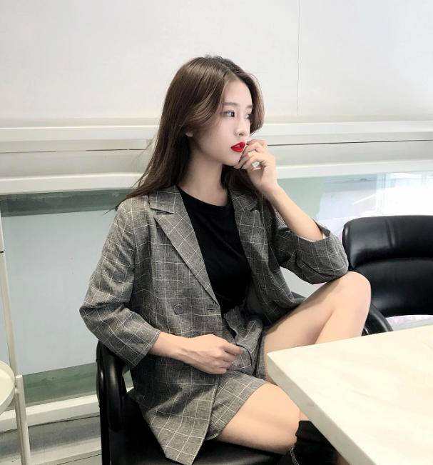 最新コレックション 韓国 ファッション レディース セットアップ グレンチェック ジャケット