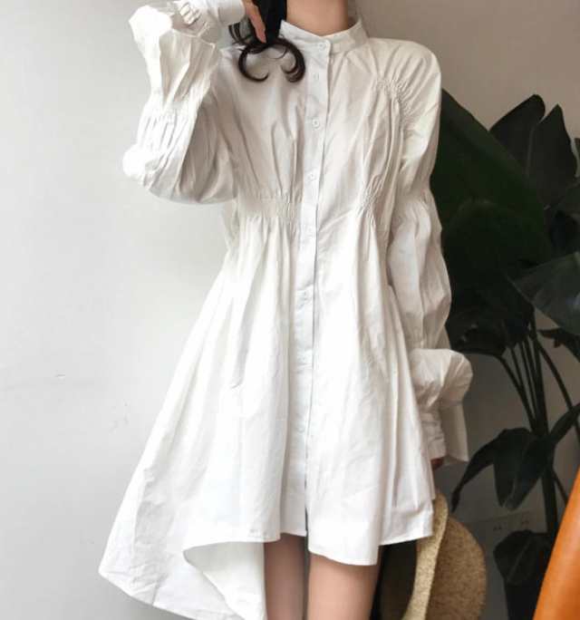 【黒・3XL】シャツワンピース アシンメトリー レディース韓国ファッション