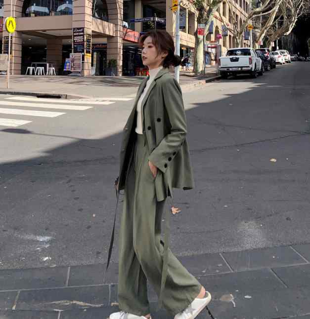 韓国 ファッション レディース セットアップ ジャケット ワイドパンツ