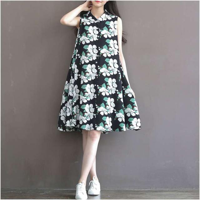 フラワー 花柄 ノースリーブ ワンピース ひざ丈 襟付き 袖なし シャツワンピ レディース 女性 送料無料の通販はau Pay マーケット Cow Mountain