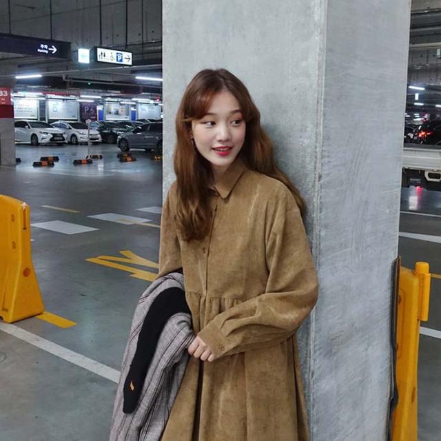 コーデュロイ ハイウエスト切り替え ワンピース シャツ 脚長効果 体形カバー 長袖 ロング丈 秋 冬 送料無料の通販はau Pay マーケット Cow Mountain