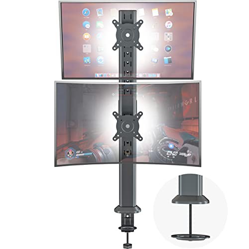 Dual Monitor Articulating Desk Mount Arm Stand - Vertical Stack Screen Supports Two 13 to 34 Inch Computer Monitors wit