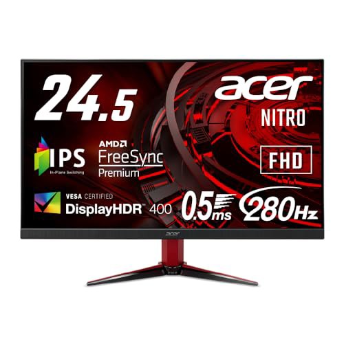 日本エイサー Acer Nitro ゲーミングモニター 24.5インチ IPS フルHD 280Hz 0.5ms PC/PS5/Xbox X/S向き ヘッドホン端子 スピーカー HDMI2