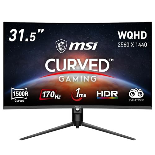 MSI 湾曲ゲーミングモニター G32CQ5P 31.5インチ/WQHD/VAパネル/170Hz/1ms/Adaptive-Sync/HDR/HDMI/DP/チルト・高さ調整