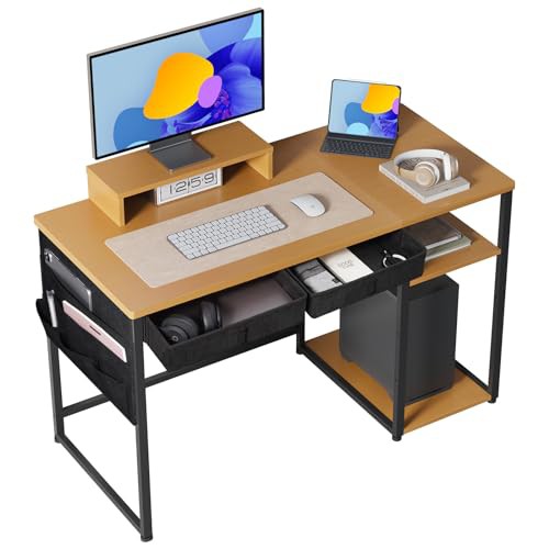 Maihail パソコンデスク 机 pcデスク 勉強机 ゲーミングデスク  学習デスク 子 オフィスデスク desk 引き出し2杯付き 3段階モニター台付の通販は