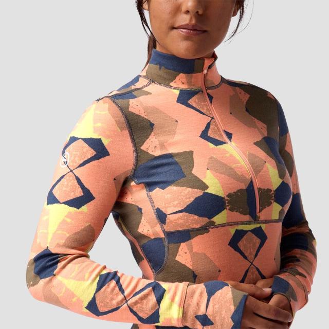 (取寄) バックカントリー レディース RWS メリノ ベースレイヤー— 1/4-ジップ トップ - ウィメンズ Backcountry women Cedars RWS Merino Mid-Wt Baselayer 1/4-Zip Top - Women's Peach Sky Geo Collage Print