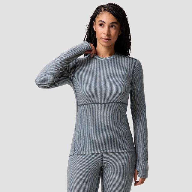 (取寄) バックカントリー レディース RWS メリノ ベースレイヤー— クルー トップ - ウィメンズ Backcountry women Cedars RWS Merino Mid-Wt Baselayer Crew Top - Women's Midnight Blue Micro Stripe Print