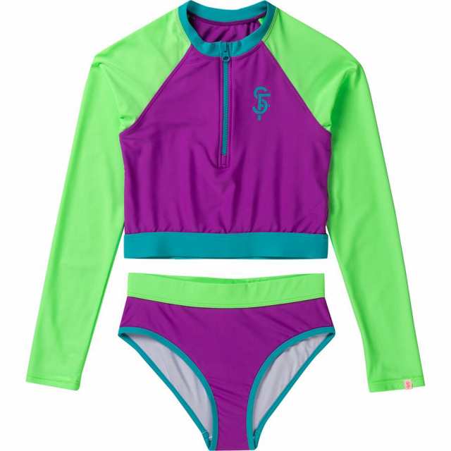 (取寄) シーフォリー ガールズ ロング-スローブ ラッシュガード スイムスーツ セット - ガールズ Seafolly girls Long-Sleeve Rashguard Swimsuit Set - Girls' Carnivale Col Blockの通販は