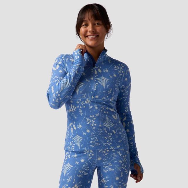 (取寄) バックカントリー レディース RWS メリノ ベースレイヤー— 1/4-ジップ トップ - ウィメンズ Backcountry women Cedars RWS Merino Mid-Wt Baselayer 1/4-Zip Top - Women's Deja Blue Print