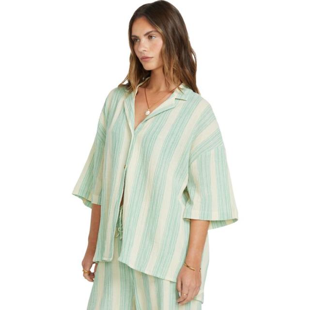 (取寄) ビラボン レディース ビーチ サイド ヤーン ダイ ショートスリーブ ウーブン トップ - ウィメンズ Billabong women Beach Side Yarn Dyed Short-Sleeve Woven Top - Women's  Green