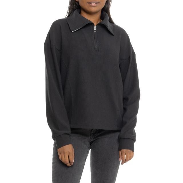 (取寄) モンデッタ リラックスド-フィット ワッフル-ニット タートルネック シャツ - ジップ ネック, ロング スリーブ Mondetta Relaxed Waffle-Knit Turtleneck Shirt - Zip Neck, Long Sleeve  Black