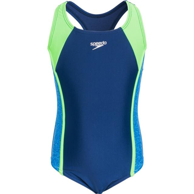 (取寄) スピード ガールズ スプライス レイサーバック ワンピース スイムスーツ - Upf 50+ Speedo Girls Spliced Racerback One-Piece Swimsuit - UPF 50+  Dark Blueの通販は