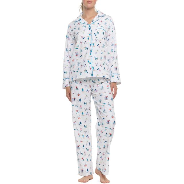 (取寄) ケイアンナ スキーヤーズ プリンテッド フランネル ノッチ カラー パジャマ - ロング スリーブ KayAnna Skiers Printed Flannel Notch Collar Pajamas - Long Sleeve  Ski & board