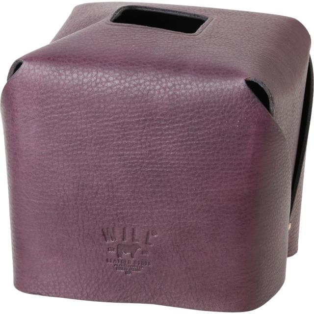 (取寄) スクエア ティッシュー ボックス - Will Leather Goods Square Tissue Box - 6.25”  Purple