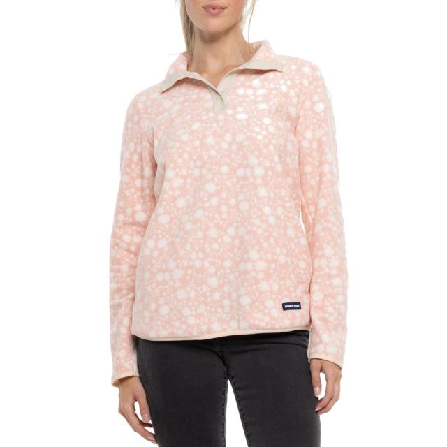 (取寄) ランズエンド ライトウェイト パウダー フリース シャツ - スナップ ネック, ロング スリーブ Lands' End Lightweight Powder Fleece Shirt - Snap Neck, Long Sleeve Soft Pink/Cream