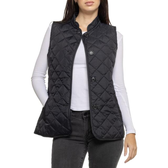 (取寄) ランズエンド ダイヤモンド キルト ボタンアップ パファー ベスト - インサレーテッド Lands' End Diamond Quilt Button-Up Puffer Vest - Insulated Black Beauty