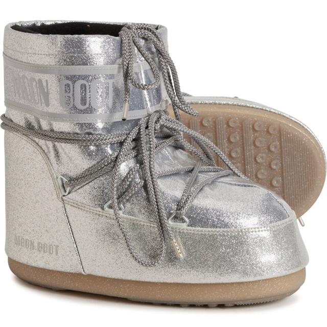 (取寄) レディース メイド イン ヨーロッパ アイコン ロウ グリッター ブーツ MOON BOOTS women Made in Europe Icon Low Glitter Boots (For Women)  002-Silver