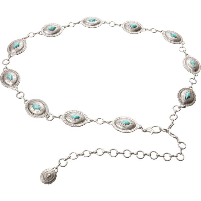 (取寄) ベーシック ターコイズ オーバル コンチョ チェイン ベルト Most Wanted Basic Turquoise Oval Concho Chain Belt  Silver