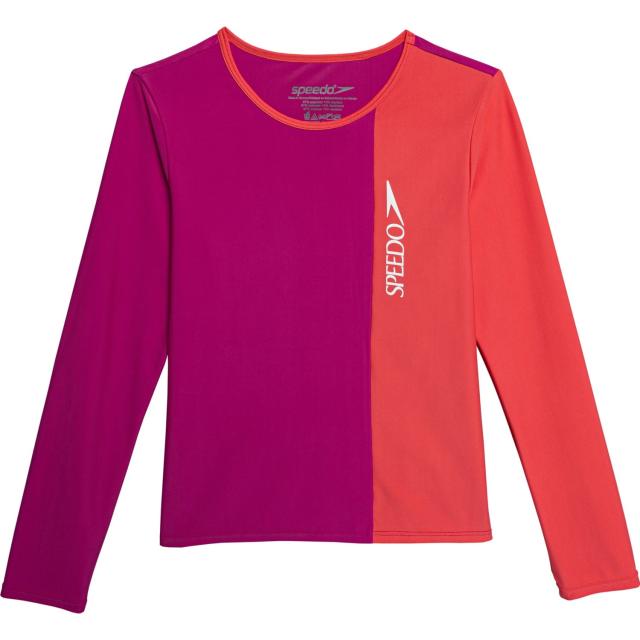 (取寄) スピード ビッグ ガールズ ソリッド ブロック ロゴ ラッシュ ガード - Upf 50以上, ロング スリーブ Speedo Big Girls Solid Blocked Logo Rash Guard - UPF 50+, Long Sleeve  Rose Violetの通販は