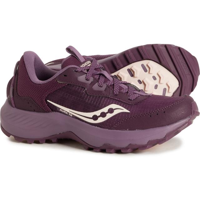 (取寄) サッカニー レディース オーラ トレイル ランニング シューズ Saucony women Aura Trail Running Shoes (For Women)  Plum/Pearl