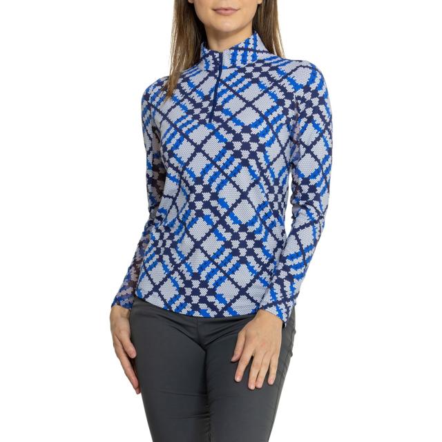 (取寄) イブクル プレイド プリンテッド ジップ ネック シャツ - Upf 50以上, ロング スリーブ IBKUL Plaid Printed Zip Neck Shirt - UPF 50+, Long Sleeve  Sonika Blue/Navyの通販は