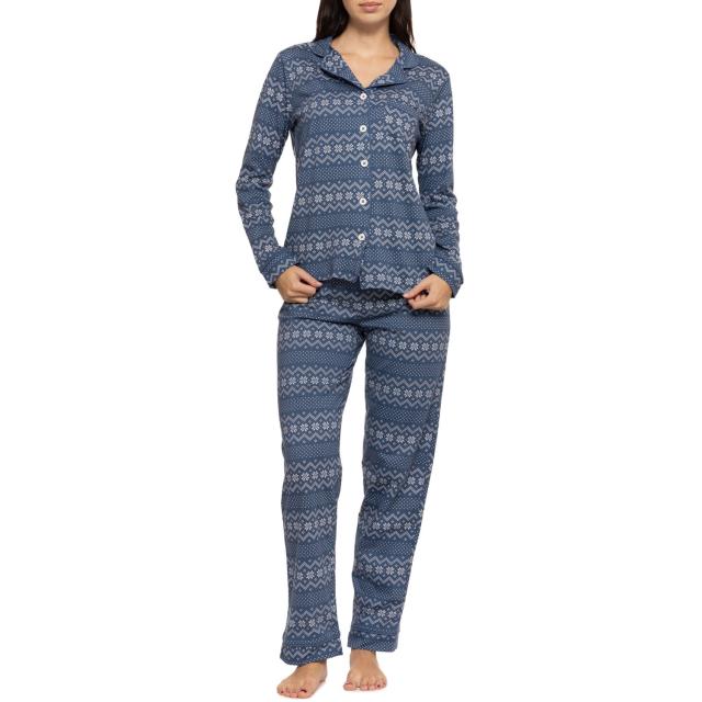 (取寄) ホリディ ノッチ カラー パジャマ - オーガニック コットン, ロング スリーブ Poppy & Clay Holiday Notch Collar Pajamas - Organic Cotton, Long Sleeve  Blue Fair Isle