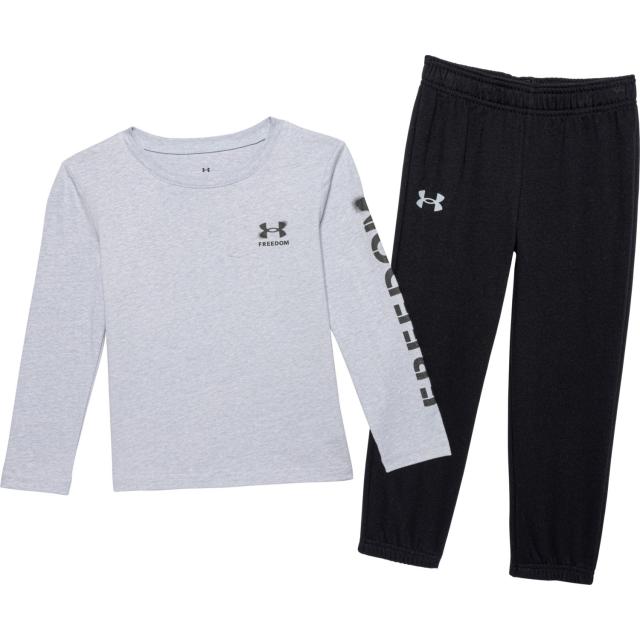 (取寄) アンダーアーマー リトル ボーイズ スプレイ フリーダム シャツ アンド ジョガーズ セット - ロング スリーブ Under Armour Little Boys Spray Freedom Shirt and Joggers Set - Long Sleeve Mod Gray Heather And Black Mod Grayの通販は