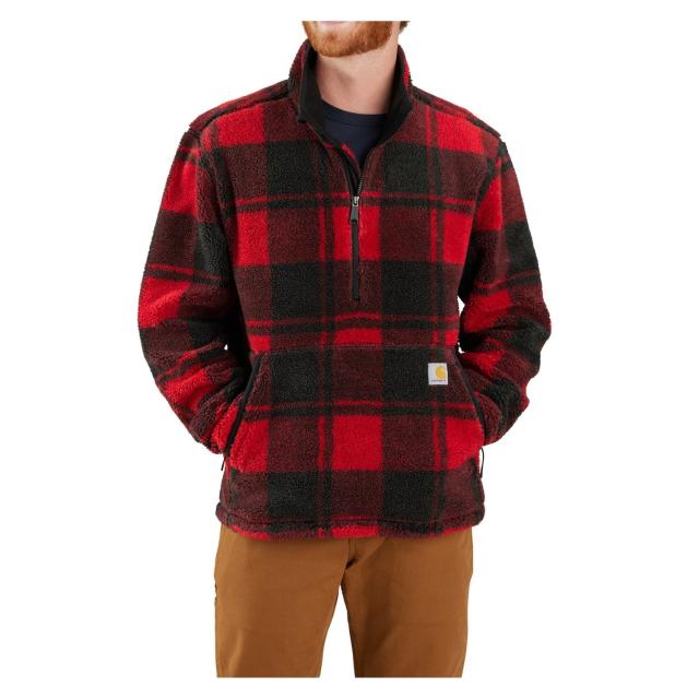 (取寄) カーハート ビッグ アンド トール ルーズ フィット フリース プルオーバー セーター - ジップ ネック Carhartt 106443 Big and Tall Loose Fit Fleece Pullover Sweater - Zip Neck Crabapple/Black Plaid