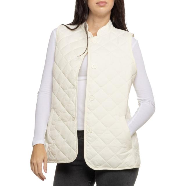 (取寄) ランズエンド ダイヤモンド キルト ボタンアップ パファー ベスト - インサレーテッド Lands' End Diamond Quilt Button-Up Puffer Vest - Insulated Egg Shell