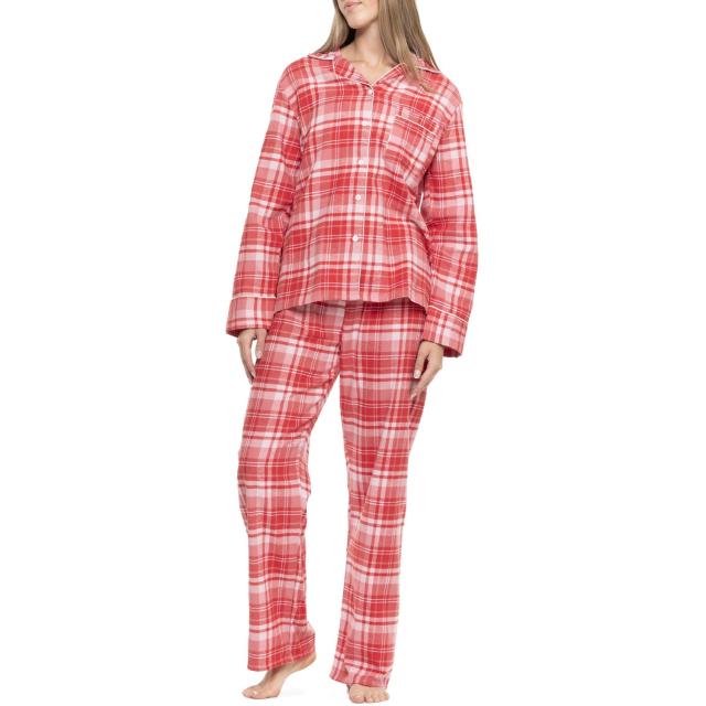 (取寄) ケイアンナ プリンテッド フランネル ノッチ カラー パジャマ - ロング スリーブ KayAnna Printed Flannel Notch Collar Pajamas - Long Sleeve  Rose Red Plaid