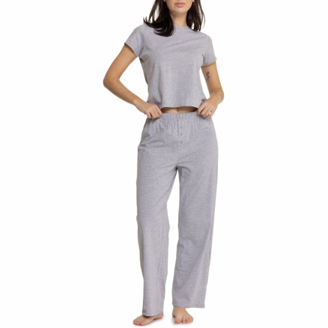 (取寄) ダンスキン ソリッド T-シャツ アンド パンツ パジャマ - オーガニック コットン, ショート スリーブ Danskin Solid T-Shirt and Pants Pajamas - Organic Cotton, Short Sleeve  Medium Heather Greyの通販は