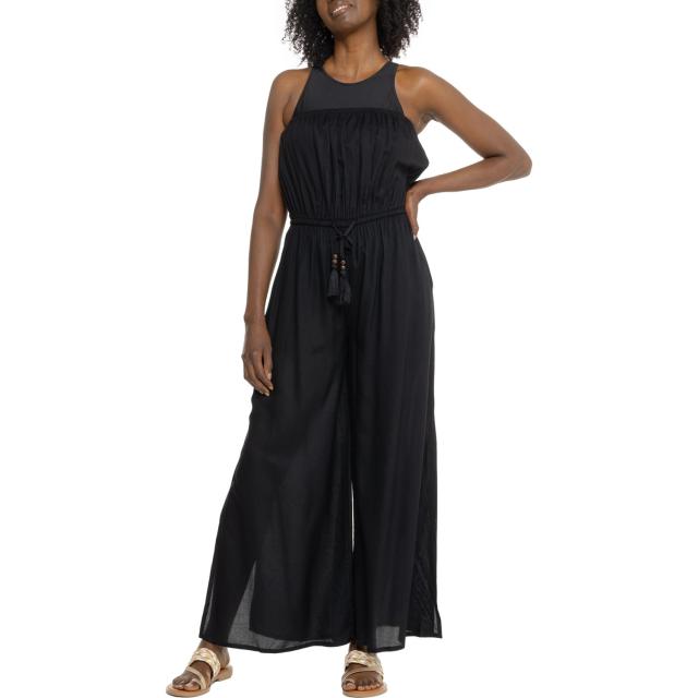 (取寄) ソリッド チャーリス カバー-アップ ジャンプスーツ - スリーブレス TRUE DESTINATIONS Solid Challis Cover-Up Jumpsuit - Sleeveless  Black