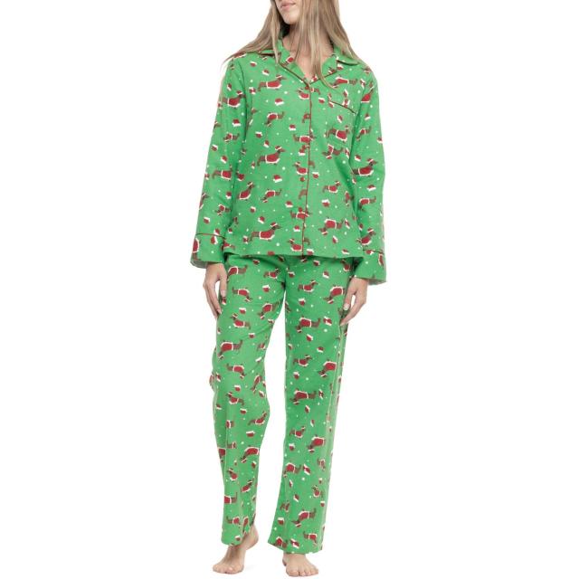 (取寄) ケイアンナ ホリディ ドッグス プリンテッド フランネル ノッチ カラー パジャマ - ロング スリーブ KayAnna Holiday Dogs Printed Flannel Notch Collar Pajamas - Long Sleeve  Holiday Dogs