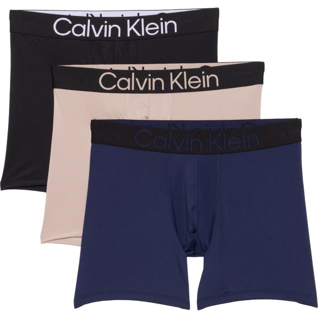 (取寄) カルバンクライン ボールド ロゴ マイクロファイバー ボクサー ブリーフ - 3-パック   Bold Logo Microfiber Boxer Briefs - 3-Pack  Black/Atmosphere/Peacoat