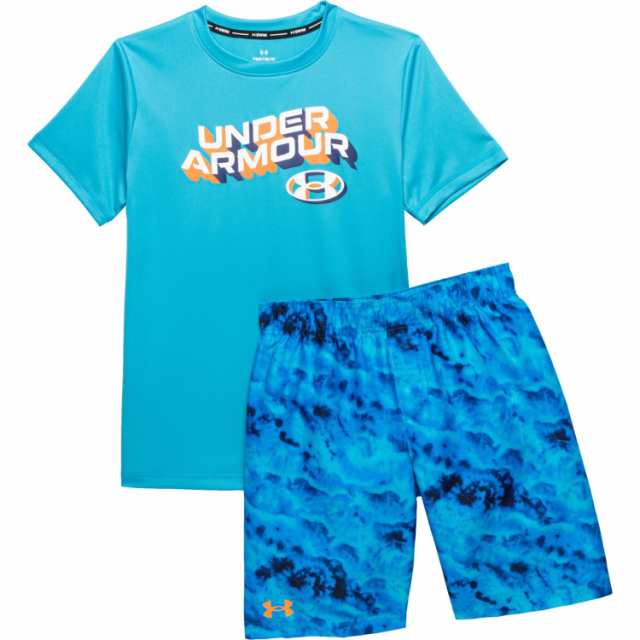 (取寄) アンダーアーマー ビッグ ボーイズ リッジ-ダイ T-シャツ アンド ショーツ スイム セット - ショート スリーブ Under Armour Big Boys Ridge-Dye T-Shirt and Shorts Swim Set - Short Sleeve Glacier Blueの通販は