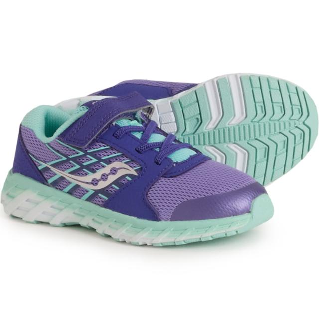 (取寄) サッカニー ボーイズ アンド ガールズ ウィンド A/C 2.0 スニーカー - レザー, ワイド ウィズ Saucony Boys and Girls Wind A/C 2.0 Sneakers - Leather, Wide Width  Purple/Turq