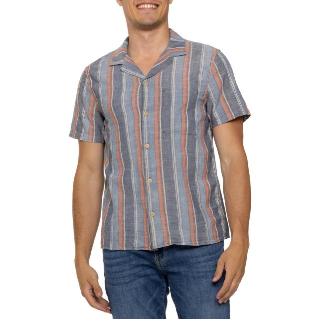 (取寄) ラッキーブランド ストライプド キャンプ シャツ - ショート スリーブ Lucky Brand Striped Camp Shirt - Short Sleeve Indigo Stripe