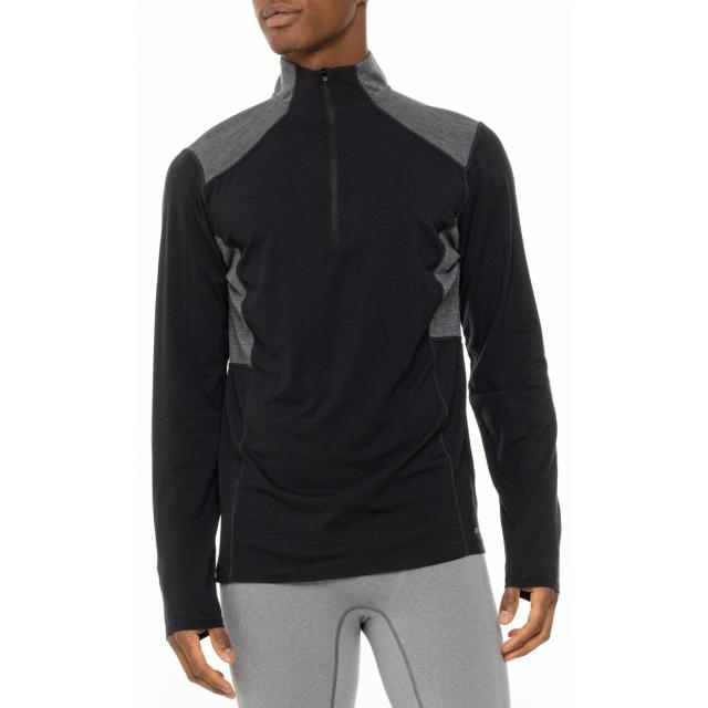 (取寄) ホットチリ クリマ-ウール ジップ ネック ベース レイヤー トップ - Upf 30+, メリノ ウール, ロング スリーブ Hot Chillys Clima-Wool Zip Neck Base Layer Top - UPF 30+, Merino Wool, Long Sleeve  Black/Grey