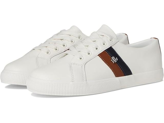 (取寄) ローレン ラルフローレン レディース ジャンソン リ レザー スニーカー Lauren Ralph Lauren women Janson II Leather Sneakers  White/Lauren Navy/Lauren Tan
