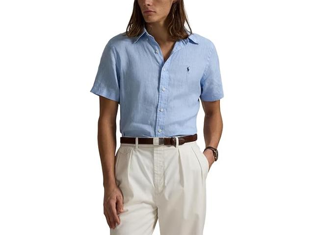 (取寄) ラルフローレン メンズ ショート スリーブ クラシック フィット リネン シャツ Polo Ralph Lauren men Short Sleeve Classic Fit Linen Shirt Office Blue