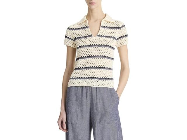 (取寄) ヴィンス レディース マクラメ ストライプ ヘンリー Vince women Macrame Stripe Henley Off-White Combo